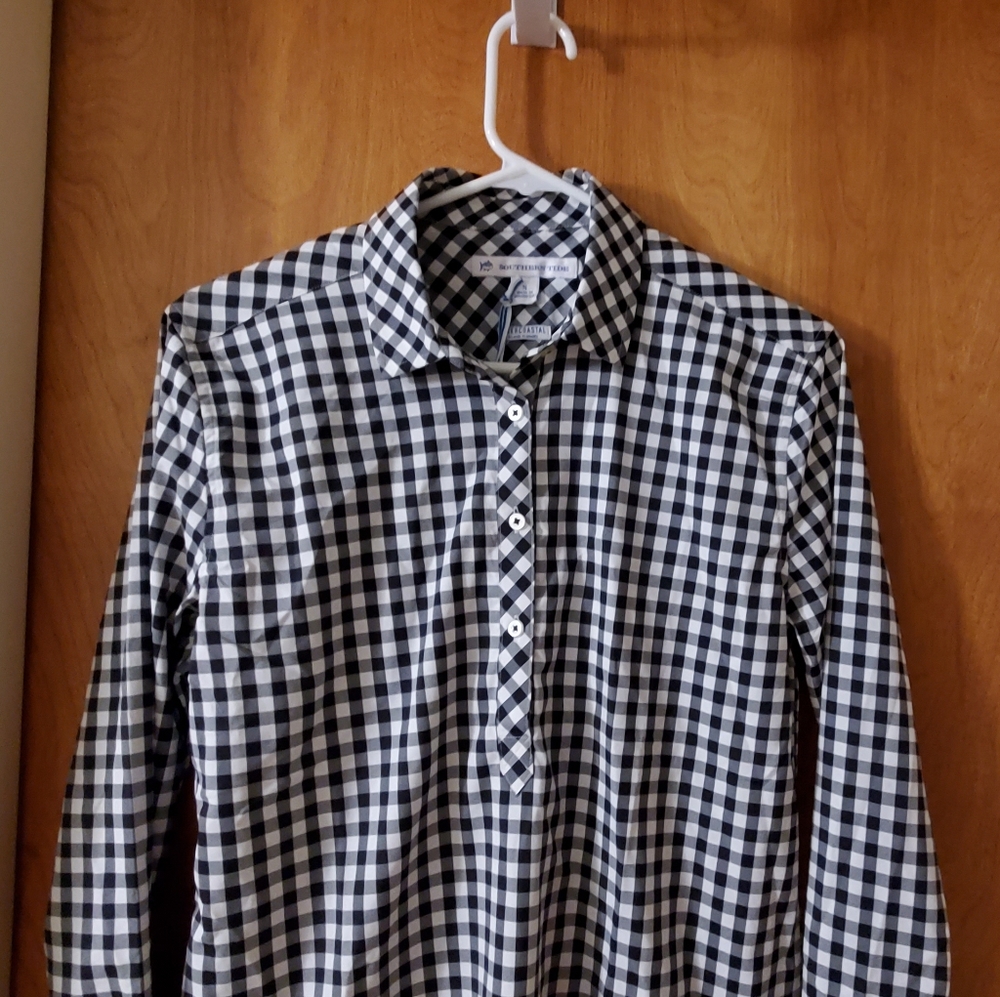 NWT NEW Southern Tide Hadley Womens 1/2 Button Up Shirt Size Small Black White - Picture 2 of 10